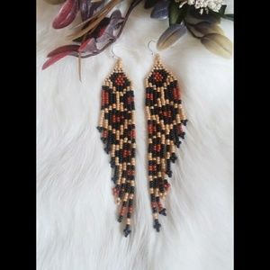 Leopard Print Beaded Fringe Earrings